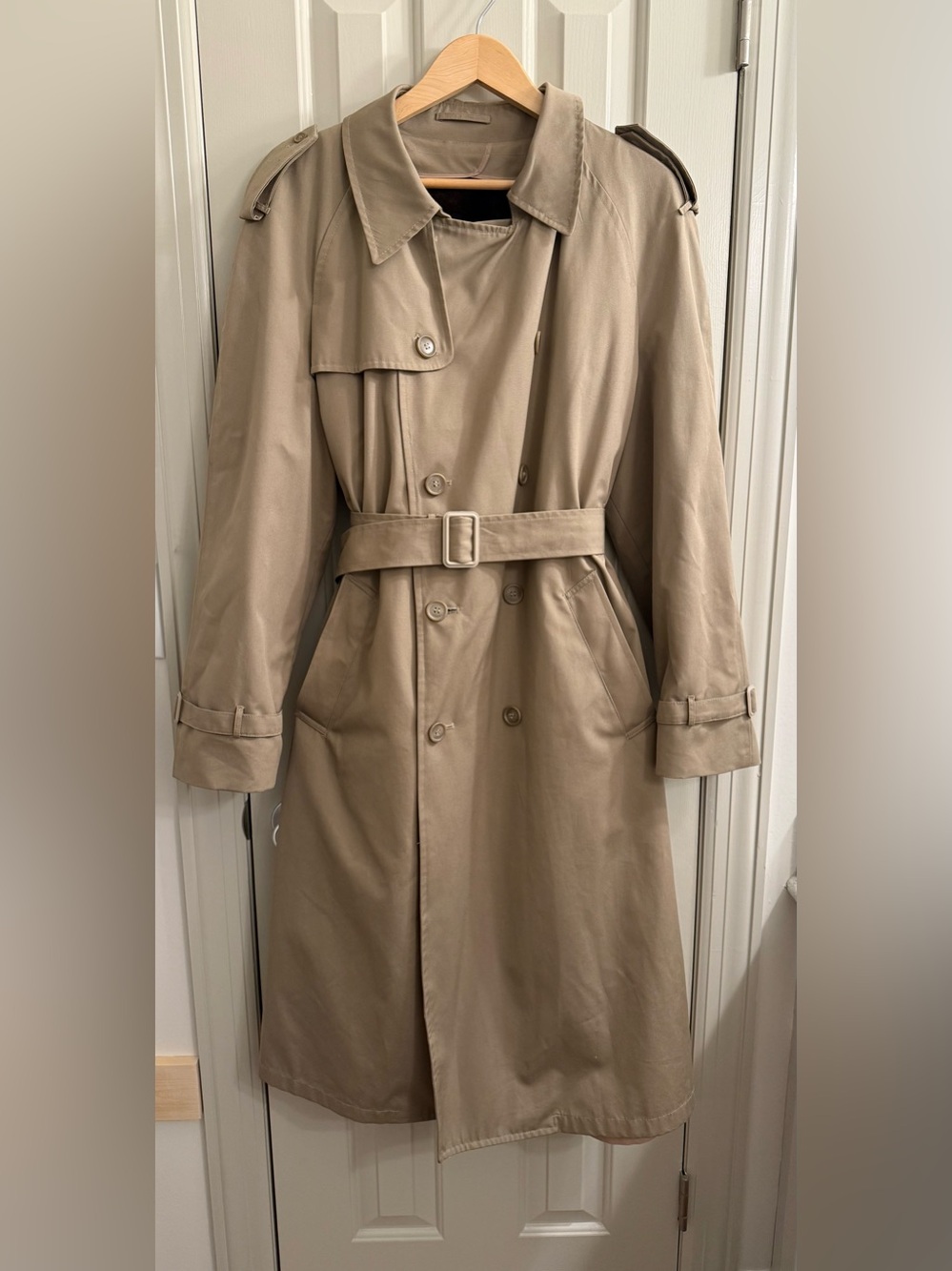 Vintage London Towne 44L Long Tan Trench Coat Removable Lining Double Breasted
